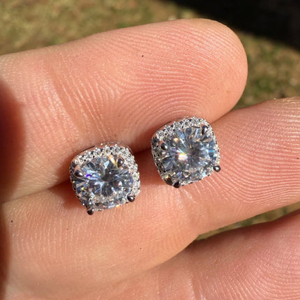Square Moissanite Halo Earrings