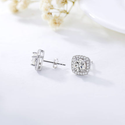 Square Moissanite Halo Earrings