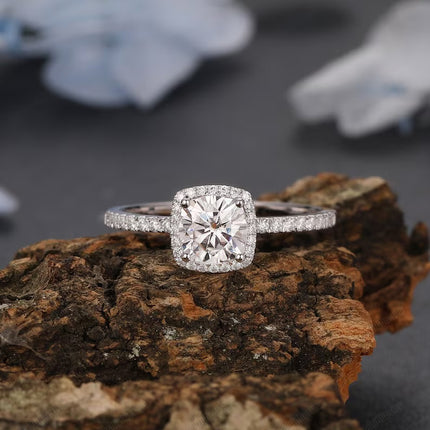 Moissanite Square Halo Ring