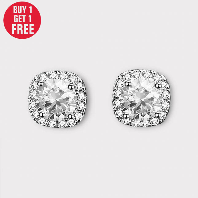 Square Moissanite Halo Earrings