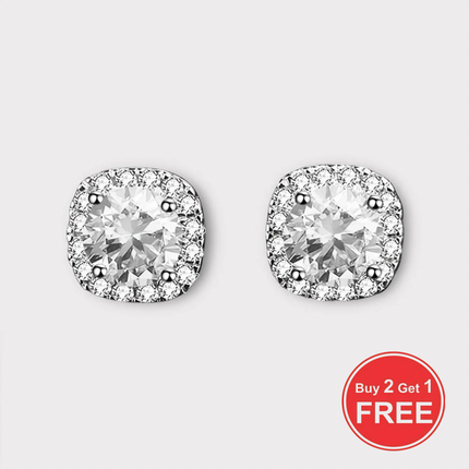 Square Moissanite Halo Earrings