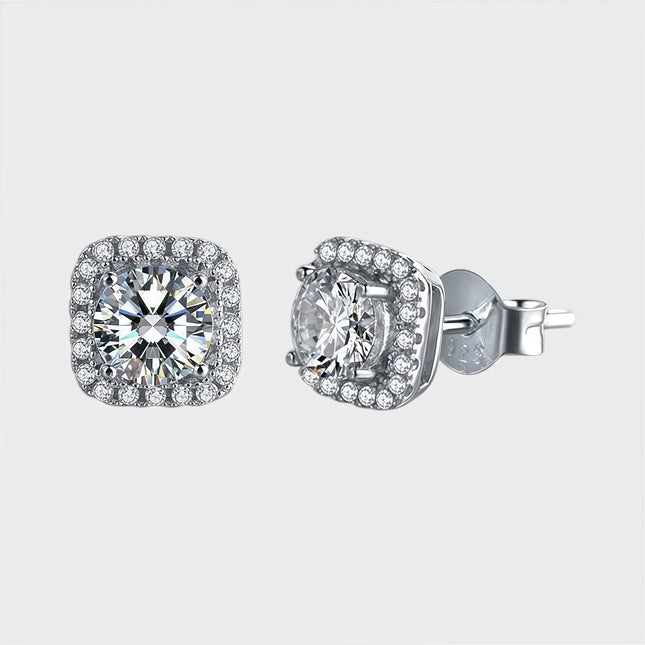 Square Moissanite Halo Earrings