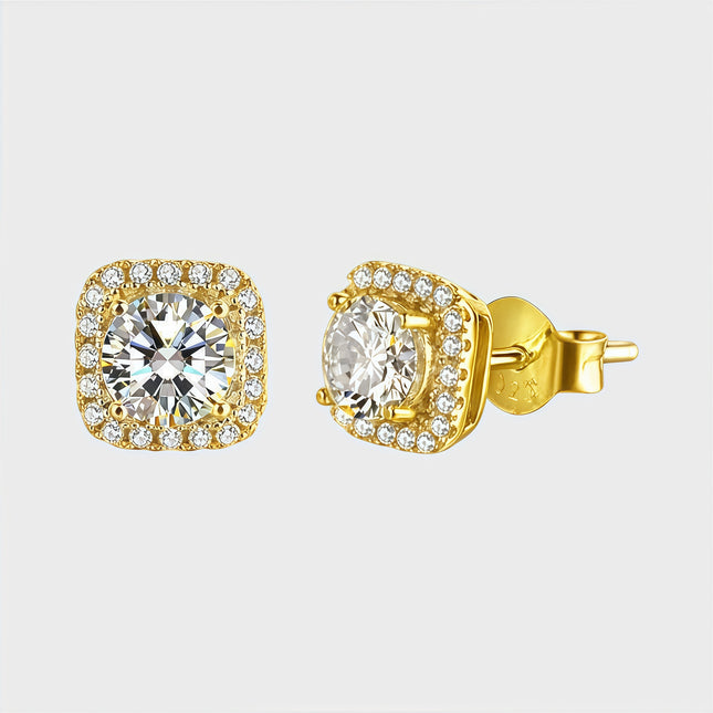 Square Moissanite Halo Earrings