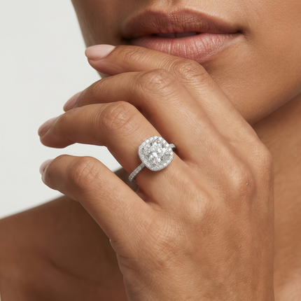 Moissanite Square Halo Ring