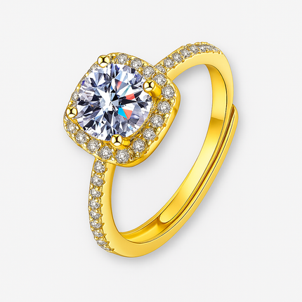 Moissanite Square Halo Ring