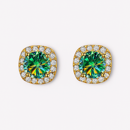 Square Moissanite Halo Earrings