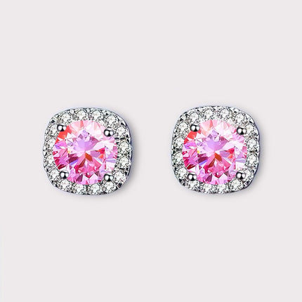 Square Moissanite Halo Earrings