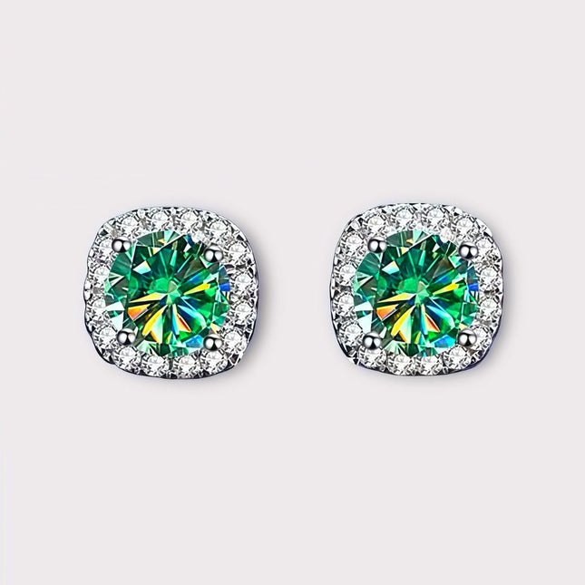 Square Moissanite Halo Earrings